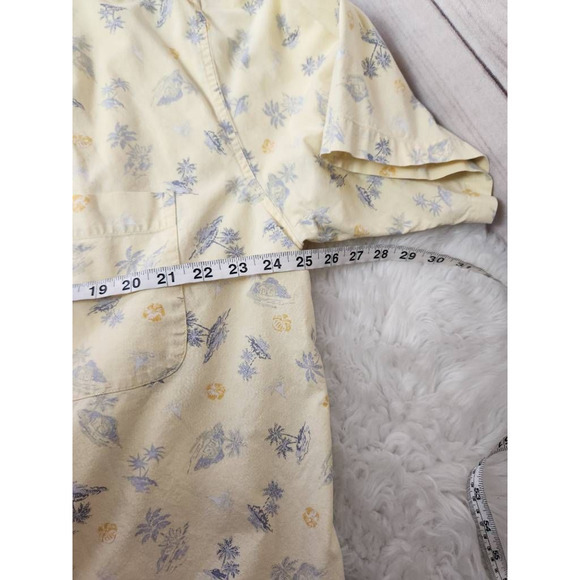Eddie Bauer Mens Button Down Shirt Yellow Blue Floral Short Sleeve Pocket XL - Picture 3 of 5